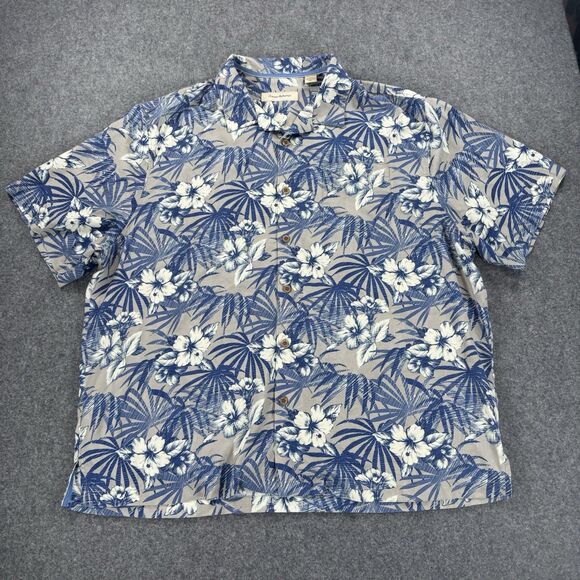 Tommy Bahama Mens Blue Floral Silk Blend Short Sleeve Hawaiian Shirt Men’s 2XB - Picture 1 of 7